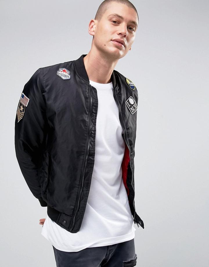 Brave Soul Nylon Twill Bomber Jacket - Black