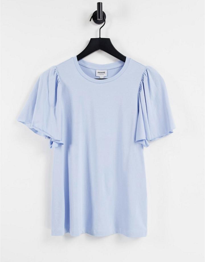 Vero Moda Aware Cotton Flutter Sleeve T-shirt In Blue - Mblue-blues