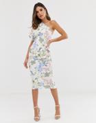 Asos Design One Shoulder Floral Midi Dress-multi
