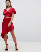 Ax Paris Ruffle Asymetric Skirt - Red