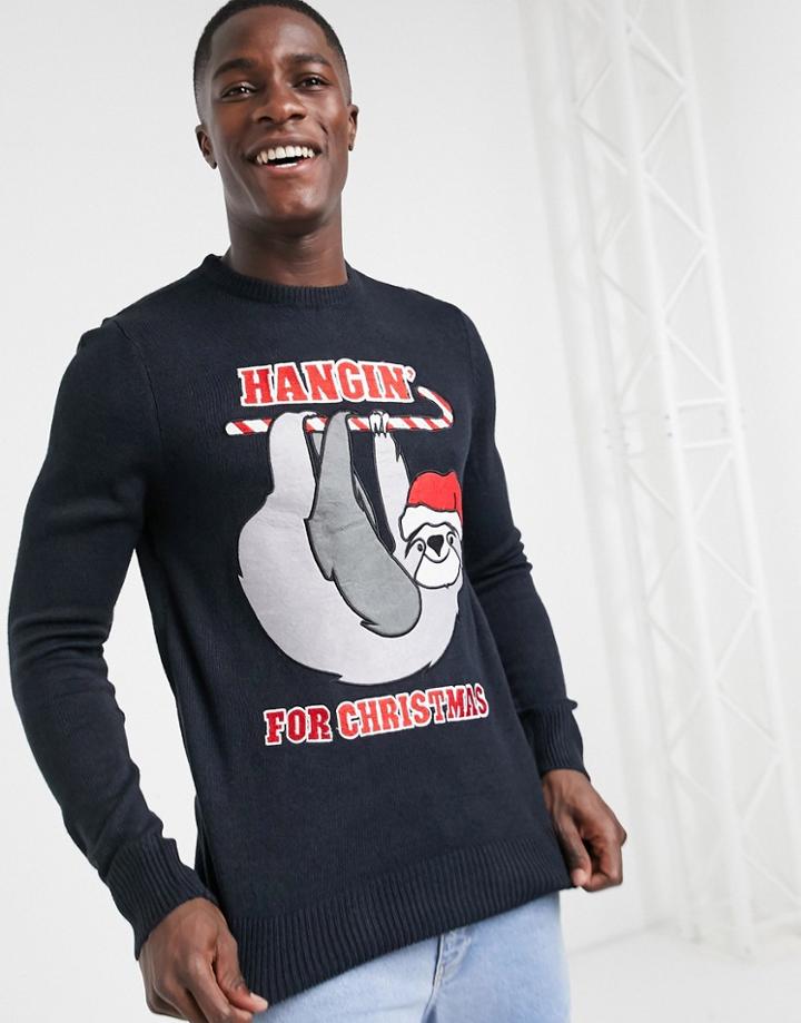 Brave Soul Hanging Christmas Sweater-navy