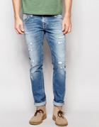 Nudie Jeans Long John Skinny Fit Ben Replica Distress Repaired Light Wash - Ben Replica