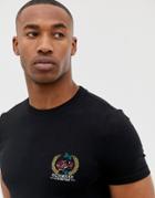 Asos Design Muscle Fit T-shirt With Chest Emblem Embroidery - Black