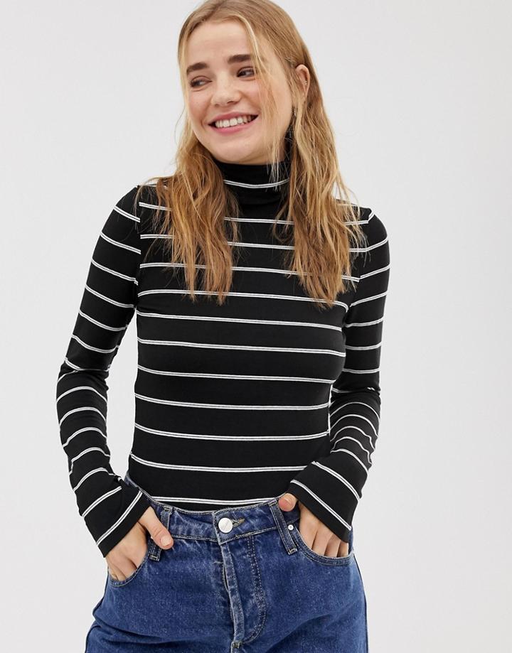 Asos Design Turtleneck Long Sleeve Top In Stripe-multi