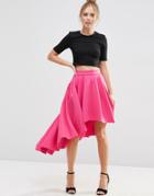 Asos Premium Scuba High Low Prom Skirt - Hot Pink