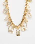 Reclaimed Vintage Inspired Multi Charm And Pearl Necklace - Gold