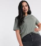 Asos Design Curve Ultimate Organic Cotton T-shirt With Crew Neck In Khaki-green