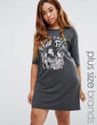 Missguided Plus Band Print T-shirt Dress - Gray