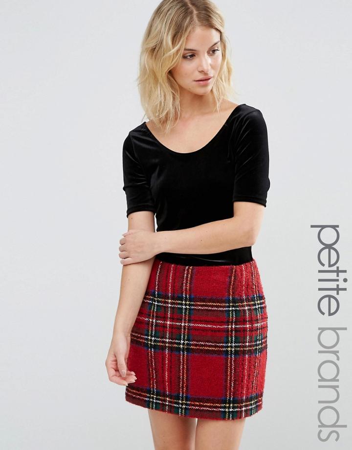 New Look Petite Scoop Back Velvet Top - Black