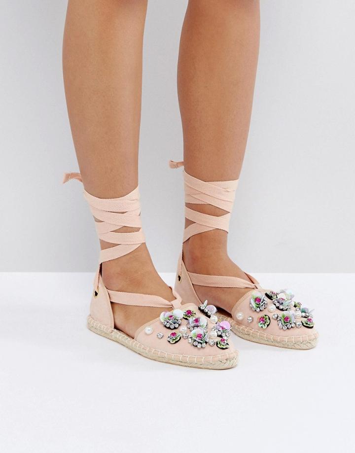 Asos Jute Embellished Espadrilles - Beige
