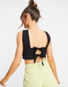 Asos Design Square Neck Linen Cropped Sun Top With Tie Back In Black