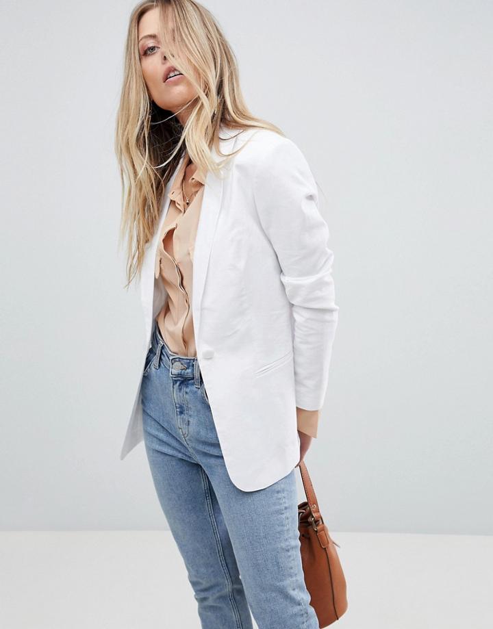 Asos Tailored Single Breasted Linen Blazer - White