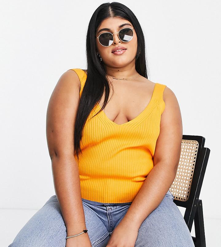 Asos Design Curve Knitted V Neck Cami In Orange