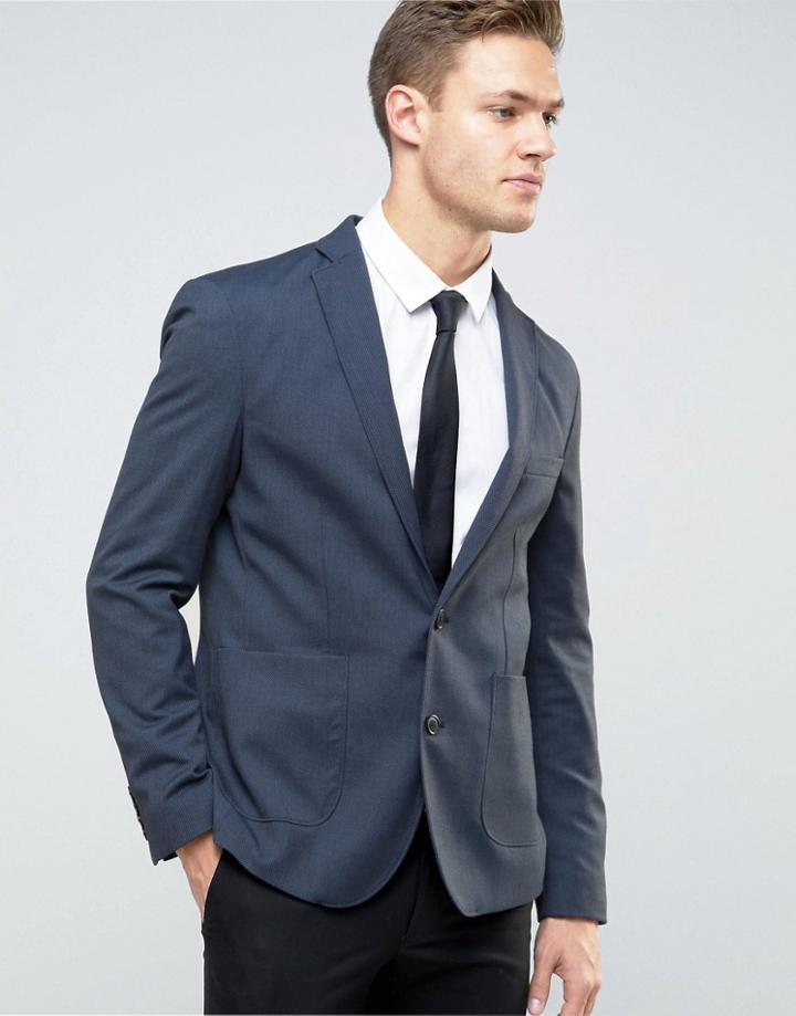 Selected Homme Skinny Blazer In Fleck - Navy