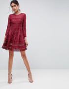 Asos Premium Lace Mini Skater Dress-red