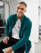 Asos Design 90s Oversized Corduroy Shirt In Collegiate Green