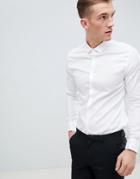 Asos Design Premium Stretch Slim Royal Oxford Shirt In Easy Iron Finish With Double Cuff - White