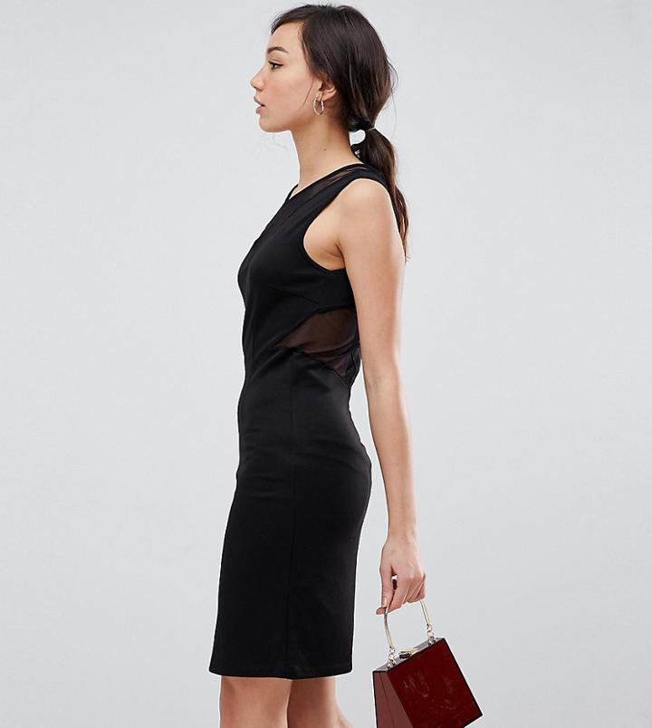 Yas Tall Velvet Bodycon Mini Dress With Mesh Panels - Black