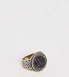Designb Vintage Inspired Black Marble Signet Ring In Burnished Gold Exclusive To Asos - Gold