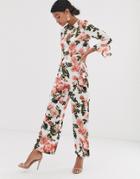 Unique21 Satin Floral Open Back Jumpsuit - Multi