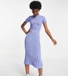 Stradivarius High Neck Midi Dress In Blue Retro Wave Print