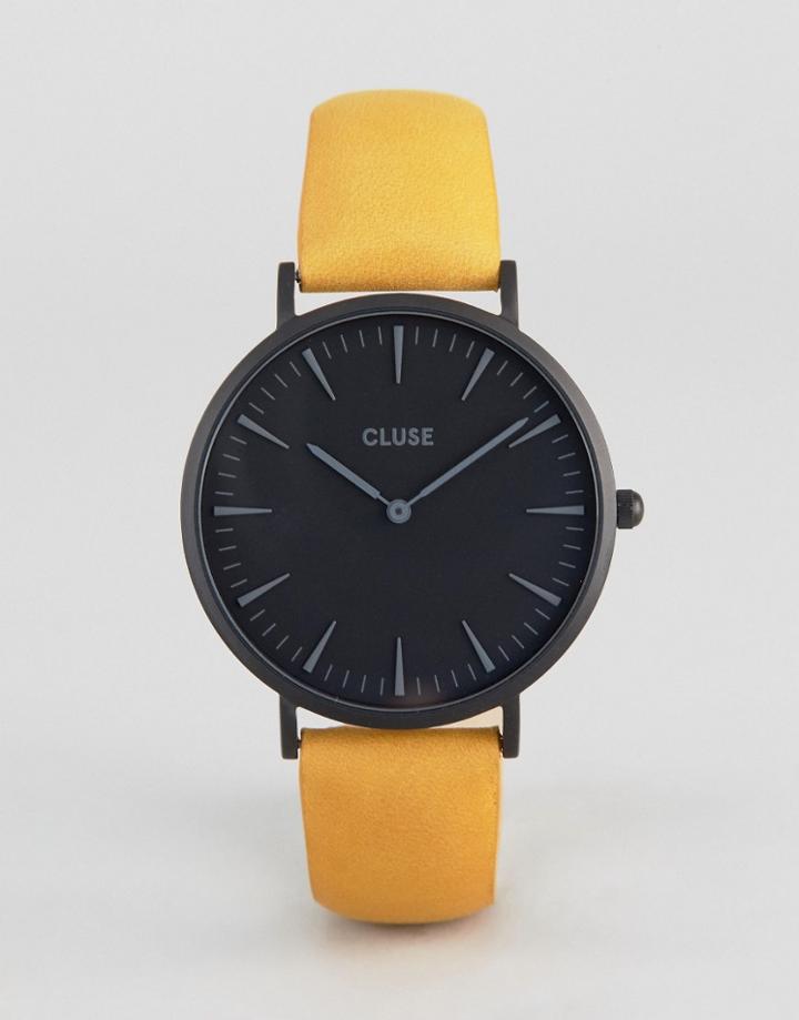 Cluse La Boheme Full Black Mustard Leather Watch - Yellow