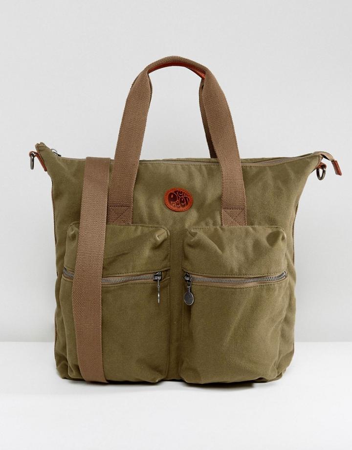 Pretty Green Khaki Canvas Tote Bag - Green