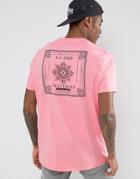 Asos Longline T-shirt With Paisley Back Print - Pink