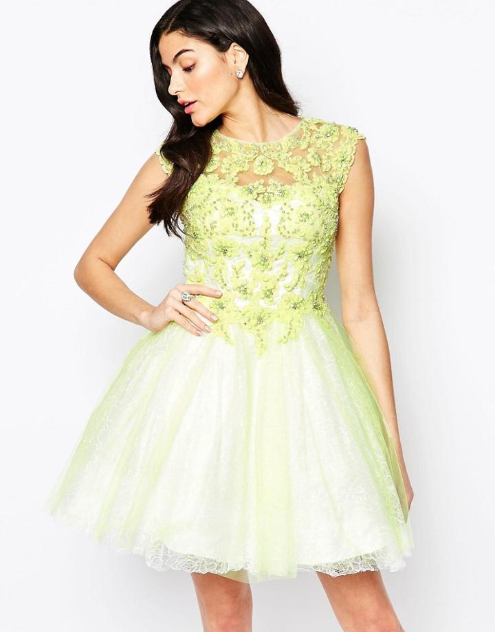 Forever Unique Winnie Lace Applique Prom Dress - Lime