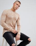 Asos Longline Muscle Long Sleeve T-shirt In Brushed Knitted Jersey In Tan - Brown