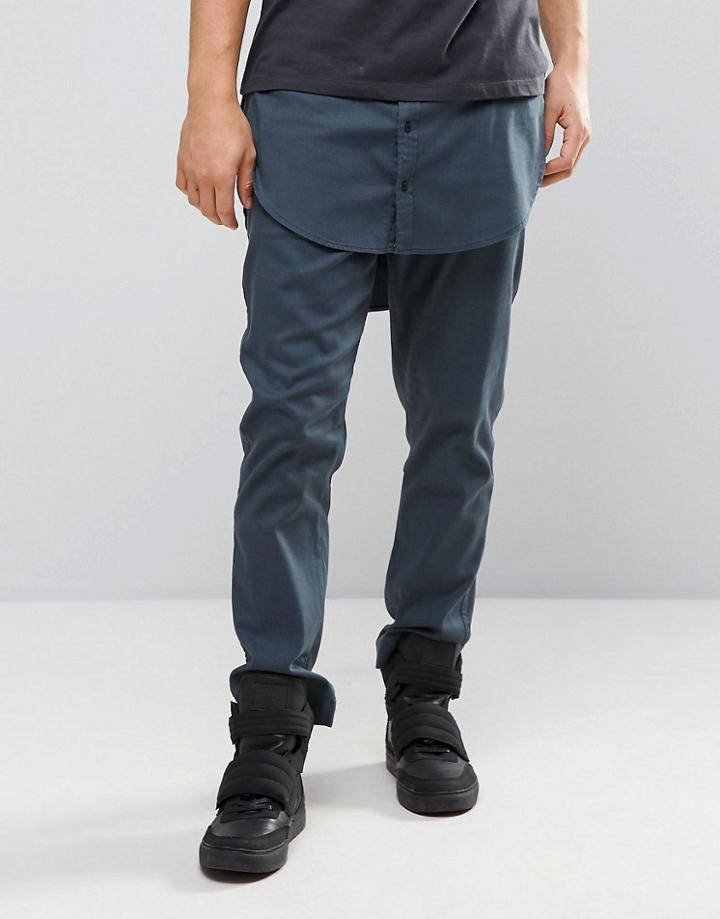 Asos Slim Trousers With Shirt Tab In Petrol - Blue