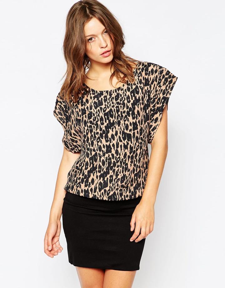Ganni Leopard Print Dress With Black Bottom - Brown