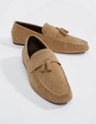 New Look Faux Suede Loafers With Tassels In Stone - Stone
