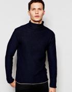 Nudie Turtleneck Sweater Dale Raw Roll Edge In Indigo - Indigo