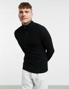 Asos Design Muscle Fit Turtleneck Long Sleeve T-shirt In Rib In Black