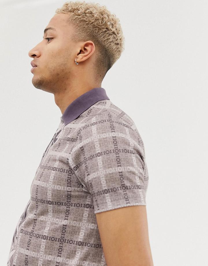 Asos Design All Over Tile Print Print Polo-purple