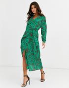 Asos Design Wrap Front Midi Dress In Abstract Animal Print-multi