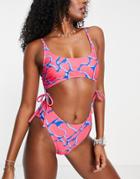 Luxe Palm Swimsuit With Cut Out In Pink Print