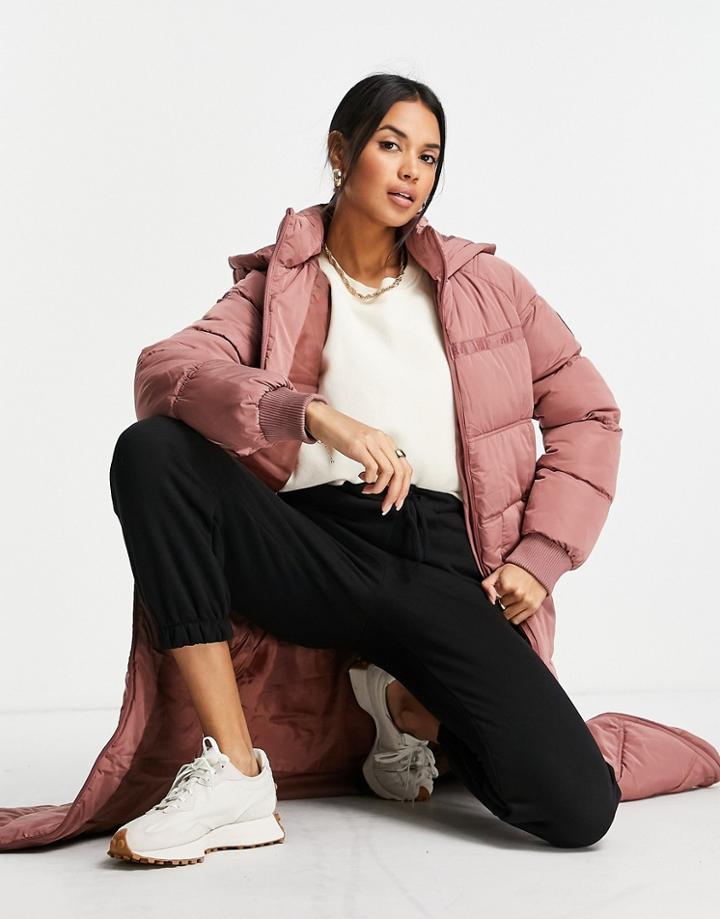 River Island Longline Padded Coat In Pink