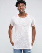 Asos Longline T-shirt With Pastel Painted All Over Print In Linen Look - Pink