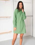 Daisy Street Long Sleeve Mini Dress In Mini Check-green