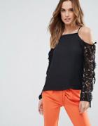 Millie Mackintosh Cold Shoulder Long Laced Sleeve Top - Black