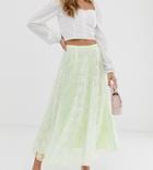 Asos Design Petite Pleated Lace Midi Skirt-multi