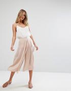Asos Wide Leg Cullote With Wrap Front In Satin - Pink