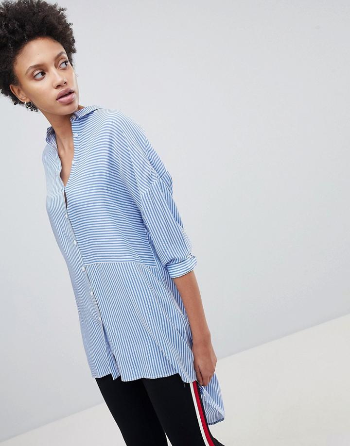 Stradivarius Oversized Stripe Shirt - Blue