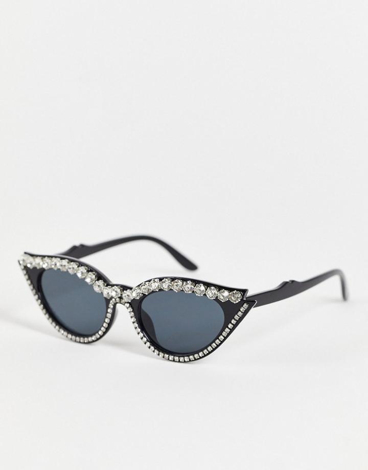 Public Desire Rhinestone Cat Eye Sunglasses In Black
