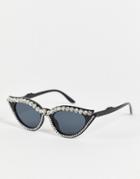 Public Desire Rhinestone Cat Eye Sunglasses In Black