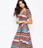 Reclaimed Vintage Wrap Front Midi Dress In Knitted 70s Zig Zag - Multi
