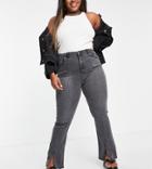 I Saw It First Plus Front Seam Split Front Denim Jean In Washed Gray-grey