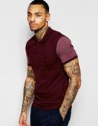Asos Pique Muscle Polo With Contrast Sleeves & Embroidery In Burgundy - Burgundy